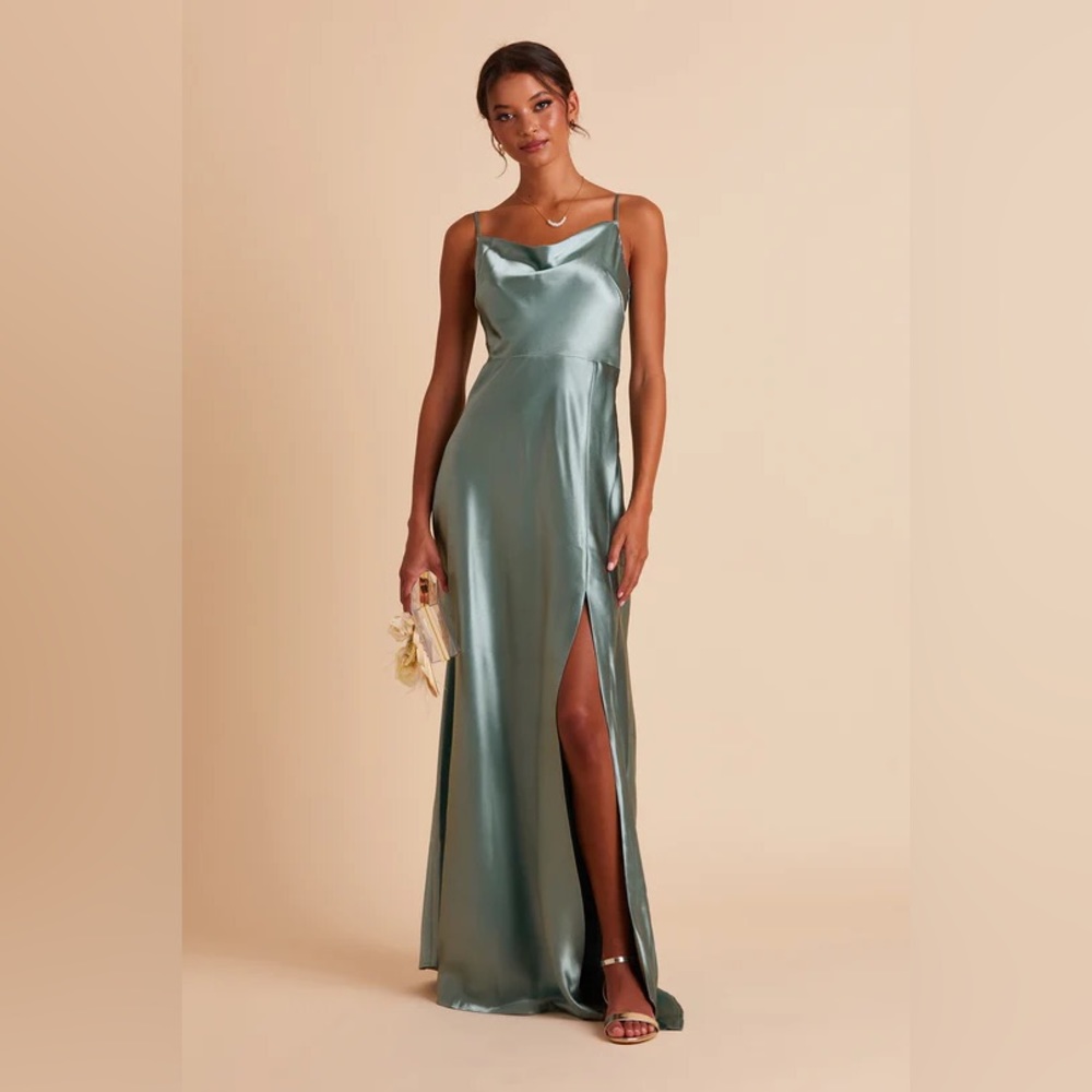 Birdy Grey Lisa Long Dress Shiny Satin Seaglass | S